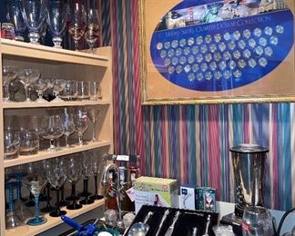 Barware, Framed State Quarter Ser, Reed Barton Set, Blender, Glassware