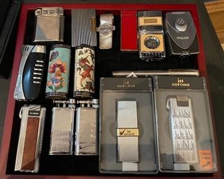 Lighters - Corona, Colibri, Ixkar, Enamel Lighter Holder, Harley Sterling Money clip, Zippo