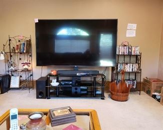 75” Roku Smart TV, Metal Shelves, Square Coffee Table