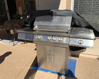 $325~JENN AIR WITH SIDE GRILL WITH PROPANE TANK AND COVER 