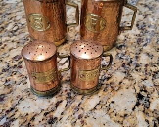 $22~ SMALL & $28 ~ LARGE COPPER AND BRASS COLONIAL SALT AND PEPPER SHAKERS 