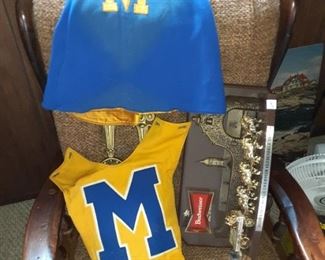 Vintage University of Michigan marching band uniform and Budweiser plastic beer sign