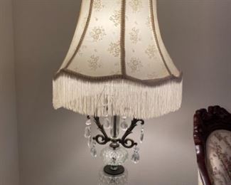 7- $200 Pair of Victorian style lamp 34”H to the finial x 16”W shade - light up in base as well 