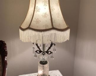 7-	Pair of Victorian style lamp 34”H to the finial x 16”W shade 	$200 light up in base as well 
