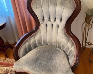 6- $175 Victorian style blue chair 45”H x 23”to the widest x 23”D 	