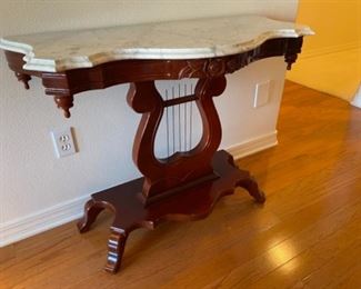13- $195 Victorian style Foyer Lyre table 40”L x 18”D x 30”H		