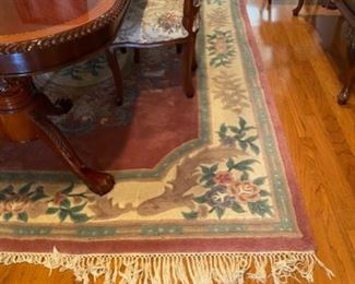 20- $195 Chinese rug pink & green 8’ x 11’2 some stains		