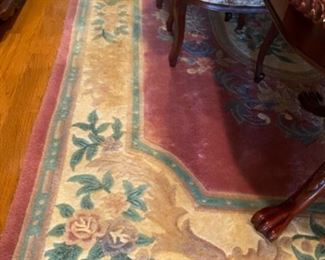 20- $195 Chinese rug pink & green 8’ x 11’2 some stains		