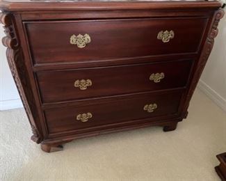 29- $395 Victorian style three drawer chest  37”L x 18”D x 31”H & mirror 30”W x 50”H	