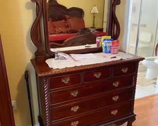 52-$375 Dresser & mirror Mahogany 44”L x 18”D x 6’H