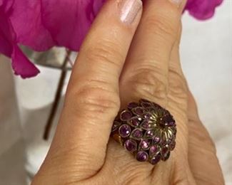 14kt dome princess ring with rubies $395 size 6 