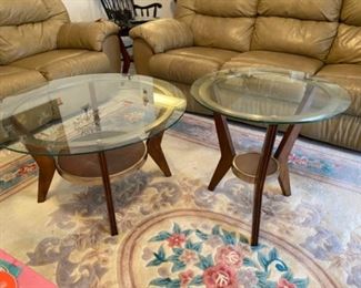 $180 Set of three tables, coffee, two sides with glass top