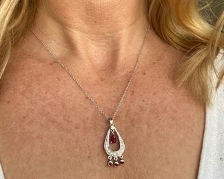$250 - 14kt white pendant with rubies - no chain included