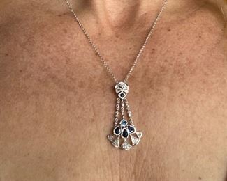 $250 -  14kt white gold pendant with chain small sapphires 