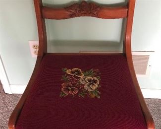 Vintage side chair with needlepoint seat