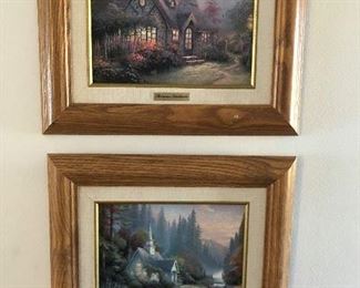 Thomas Kinkade...top picture: "Candlelight Cottage" bottom picture: "Forest Chapel"