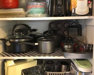 Pots, pans, mix master, hand mixer, juicer, toaster...etc