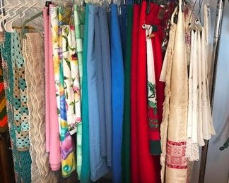 Granny Square quilts; several tablecloths (some w/napkins)