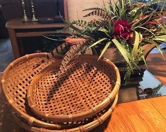 3 - rattan shallow baskets; nice table arrangement