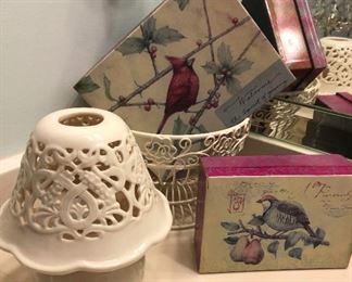 Lenox Candle; - bird metal boxes