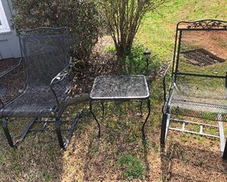 Wrought Iron Chairs (2) and side table
