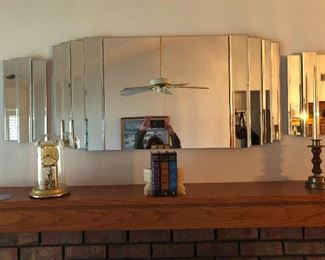 Contemporary Mid Century Modern 9 panel (beveled) mirror with two side panels.