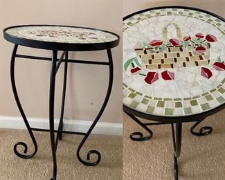 Small Mosaic Tile Top Iron Accent Table