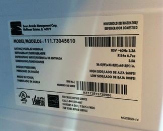 Kenmore Stainless Side By Side Fridge-Model Number Info