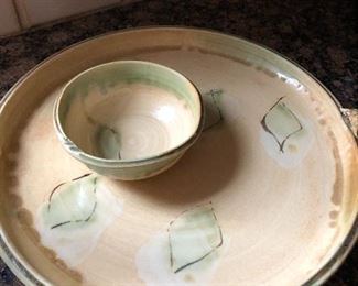 signed pottery platter and dish set