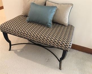 Iron upholstered bench and pillows