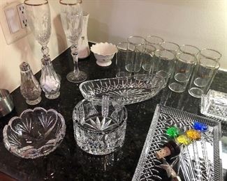 Lenox champagne flutes, Waterford dishes, Lenox glasses, Waterford salt & pepper set and more