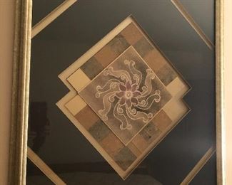 Dimensional print with burnished gold frame -lithograph signed and matted