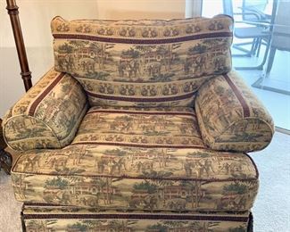 Upholstered oversized chair in elephant print measures 39" x 39" x37"