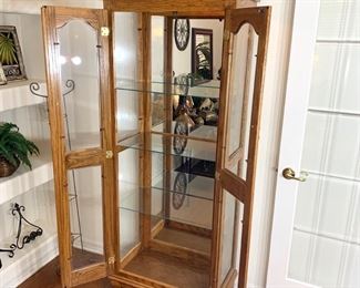 Oak 2 Door Lighted Curio Cabinet measures 32" x 18" x 74"