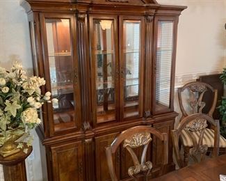 Dining Table w/6 Chairs (1 Leaf) measures                       42" x 72"/90" China Cabinet measures 61" x 16" x 82"