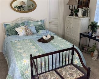 Queen size mattress/boxspring set and wicker headboard