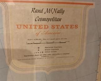 Vintage 1950-60s Rand McNally cosmopolitan USA Huge Framed School map 54"x35"
