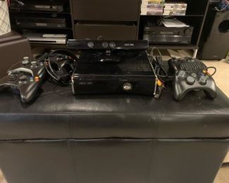 Xbox 360 with five controllers, headset, Kinect