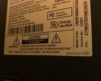 Samsung TV Model UN29F4000AF