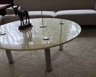 TRAVERTINE AND CHROME COCKTAIL TABLE