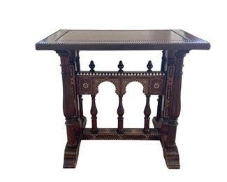 Anglo Indian Inlaid Side Table with Leather Top
