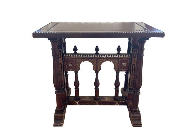 Anglo Indian Inlaid Side Table with Leather Top
