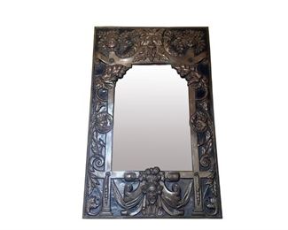 Figural Embossed Metal Mirror

