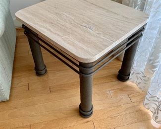 $150 - Contemporary side/End table with stone top and metal legs; 23 1/2"H x 24"W x 30"D