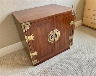 $160 - Cube  style storage cabinet/chest with two doors, brass accents; 23"H x 24"W x 18"D (minor blemish/chip on right hand rear corner)
