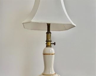 $150 - Pair of Lenox cream colored ceramic with gold tone  table top lamps on brass(?) base; 31"H x 15"W x 11 1/2"D