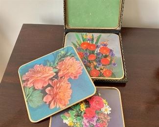 $24 - Wine-El--Ware Vintage coasters/hotplates in original decorative box. made in England; 6" x 6" square 