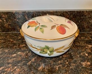 $35 - Royal Worchester made in England. Oven to table ware Design "Evesham"  round casserole with lid #2; 4 1/2" H x 8 W with handles. 6 3/4" diameter