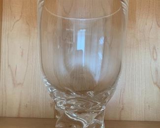 $30 - Large glass/crystal vase with swirl base; 8" H x 5 1/4" diameter