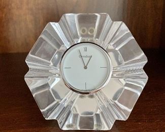 $30 - Orrefors crystal clock; 3 1/2" H x 4" W x 3" D